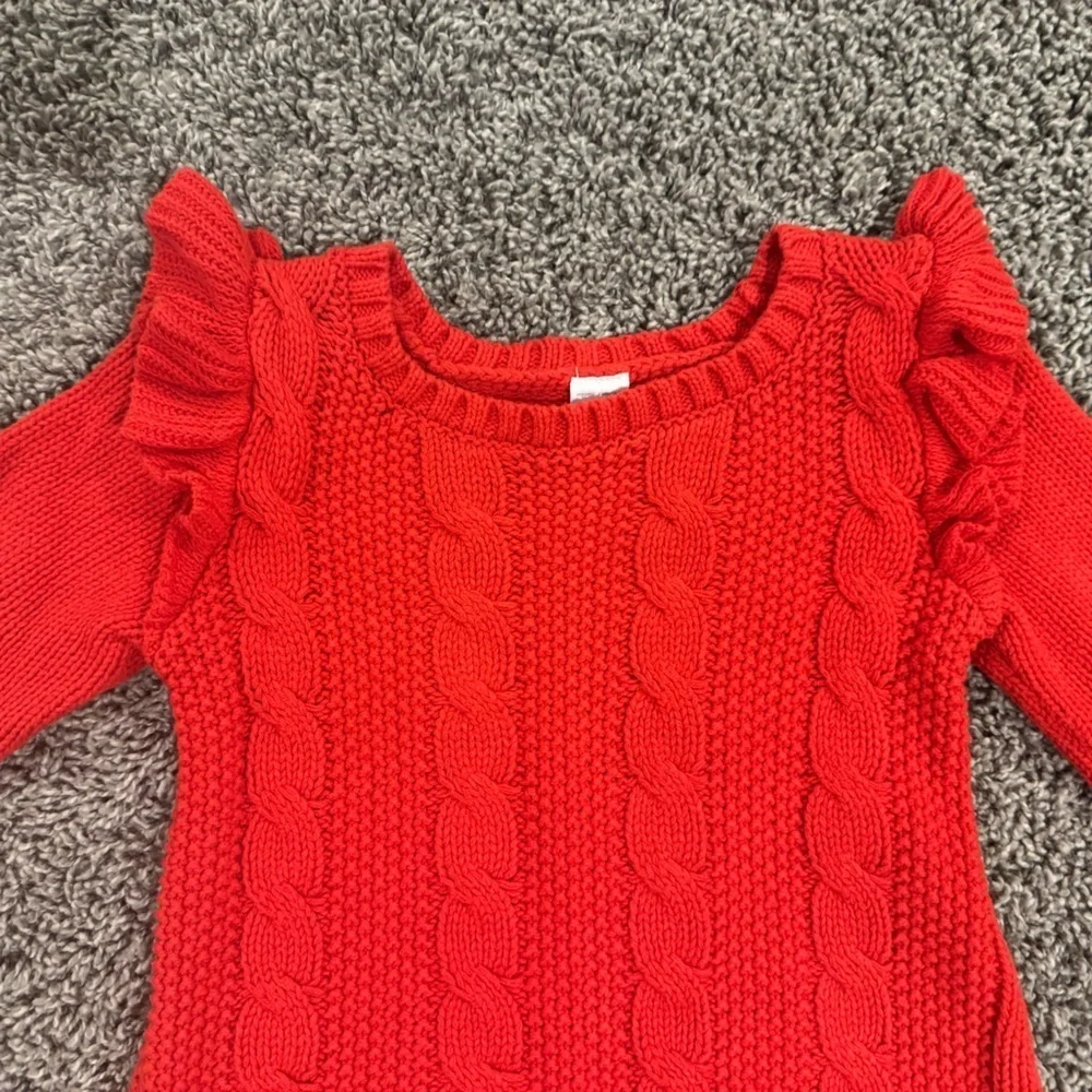 Girls Carter’s Red Cable Knit Dress with Ruffle Sleeves, size 5